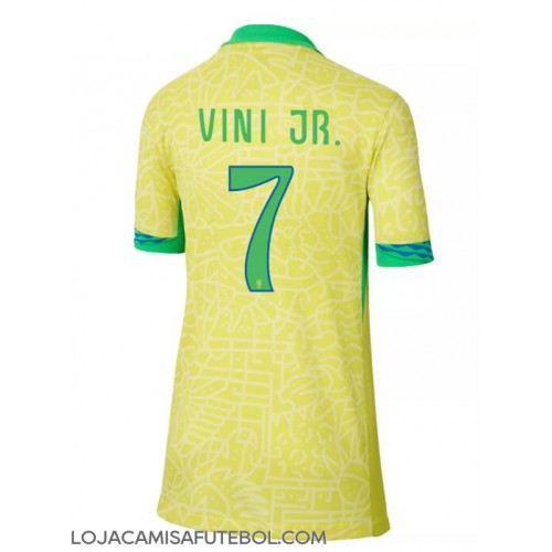 Camisa de Futebol Brasil Vinicius Junior #7 Equipamento Principal Mulheres Copa America 2024 Manga Curta